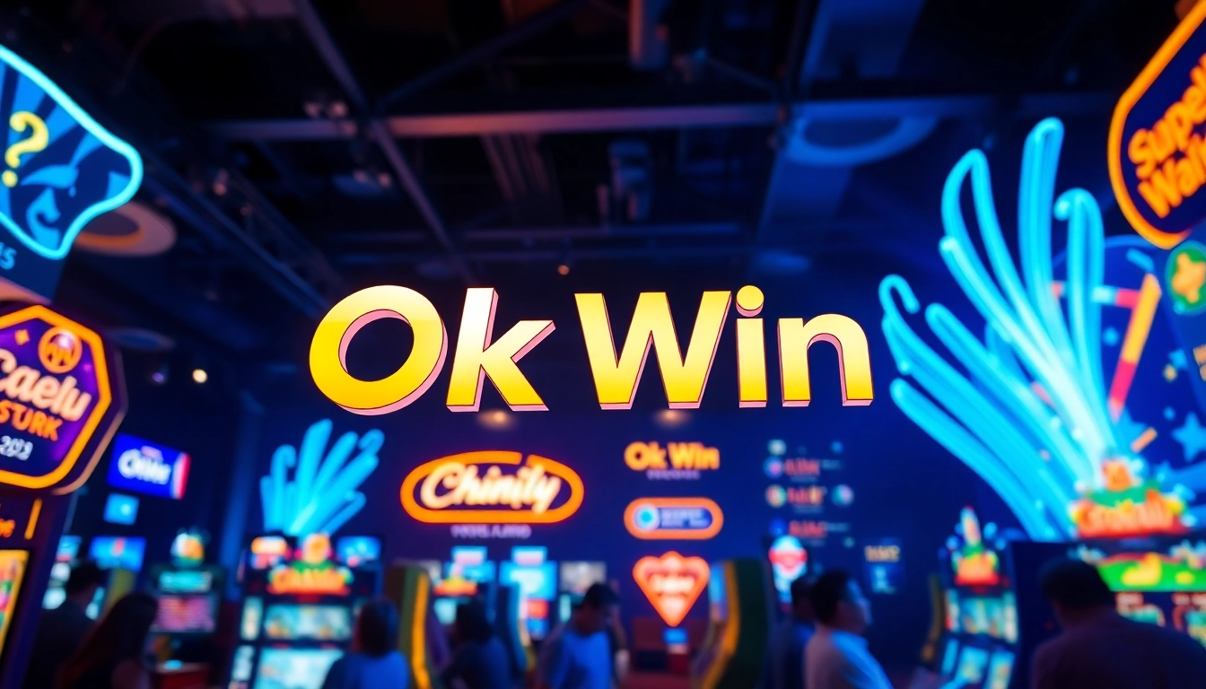 Experience thrilling gameplay with the Ok Win logo illuminated in a vibrant, energetic environment.