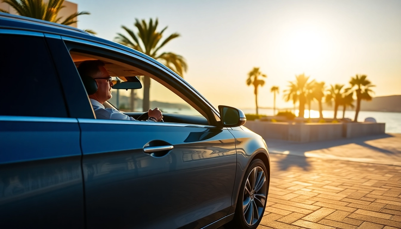 Professional hire car with driver Malta ready for a luxurious ride at a scenic beach.