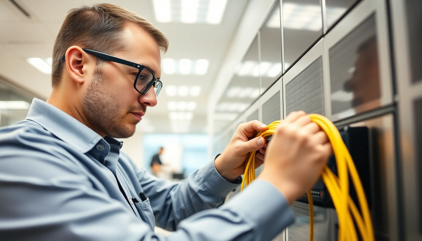 Efficient data cable installation service improving office connectivity with organized wiring systems.