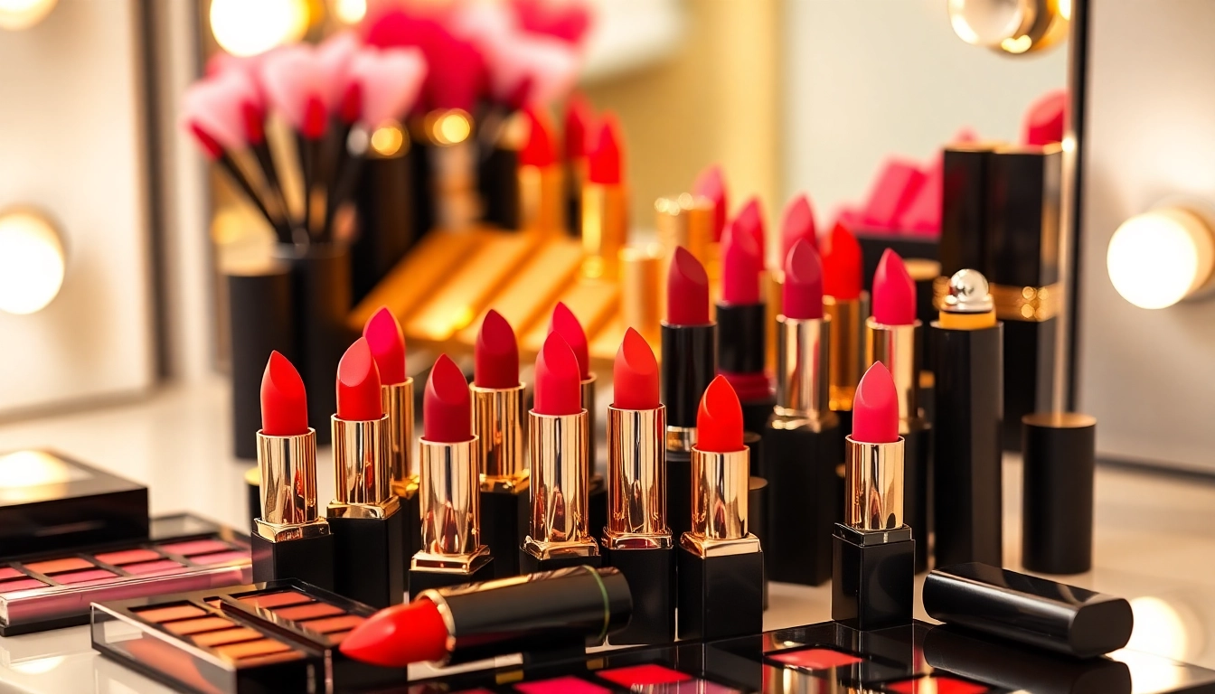 Showcasing more information on bold lipstick colors across a vibrant cosmetic display.