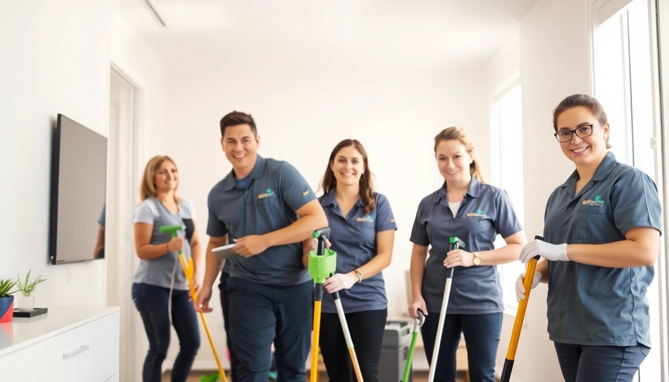 Professional bond cleaning service in Brisbane, showcasing a team diligently working in an apartment interior using high-quality cleaning tools.