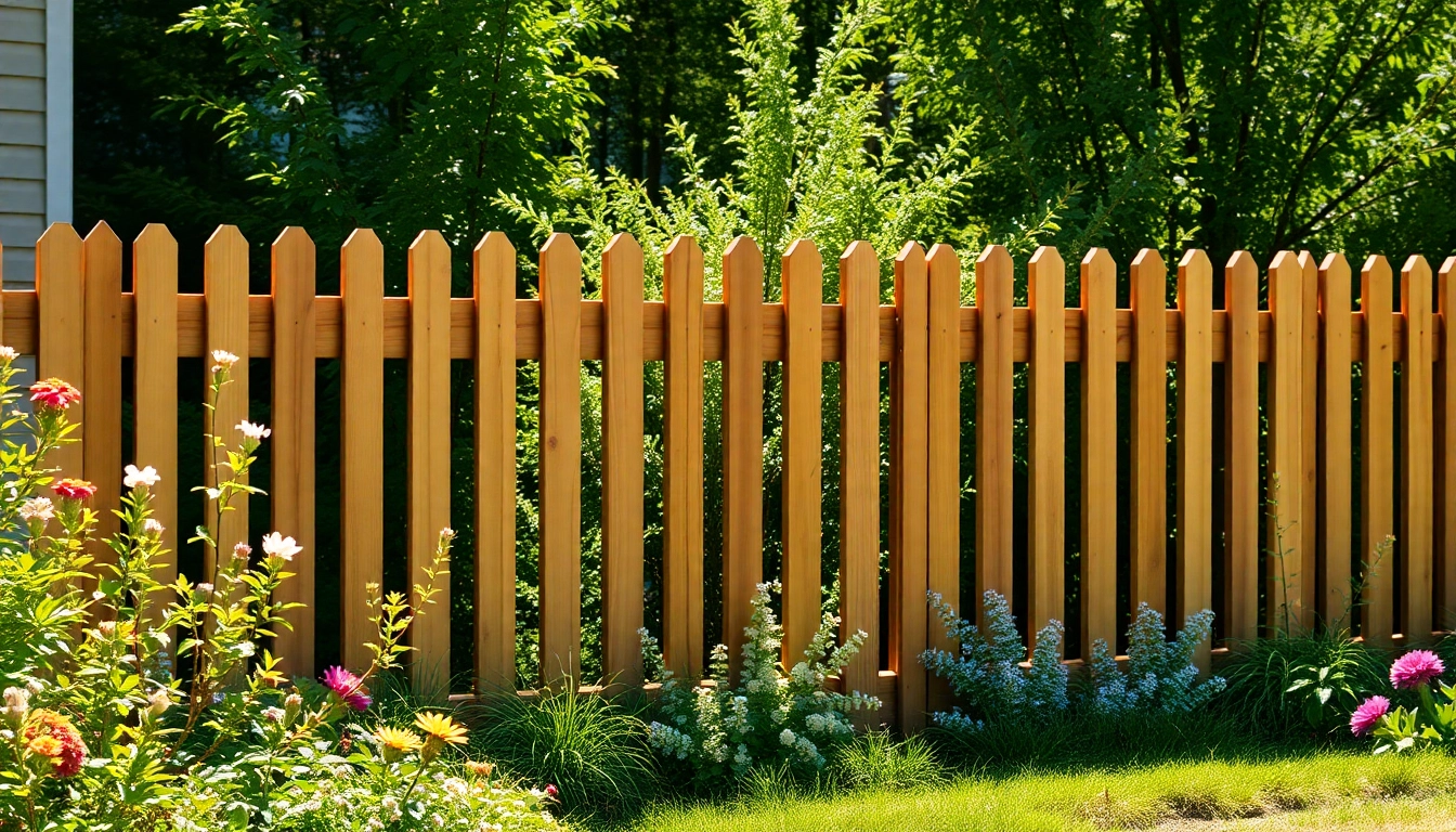 Enhance your property with stunning fencing companies Manchester, showcasing a perfect wooden fence in a vibrant garden.