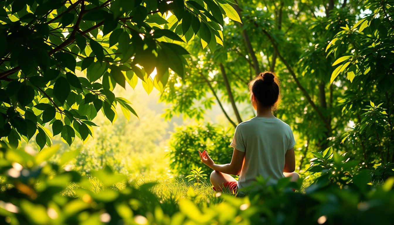 Practicing healthylifestyle through meditation in a tranquil green setting, enhancing mental well-being.