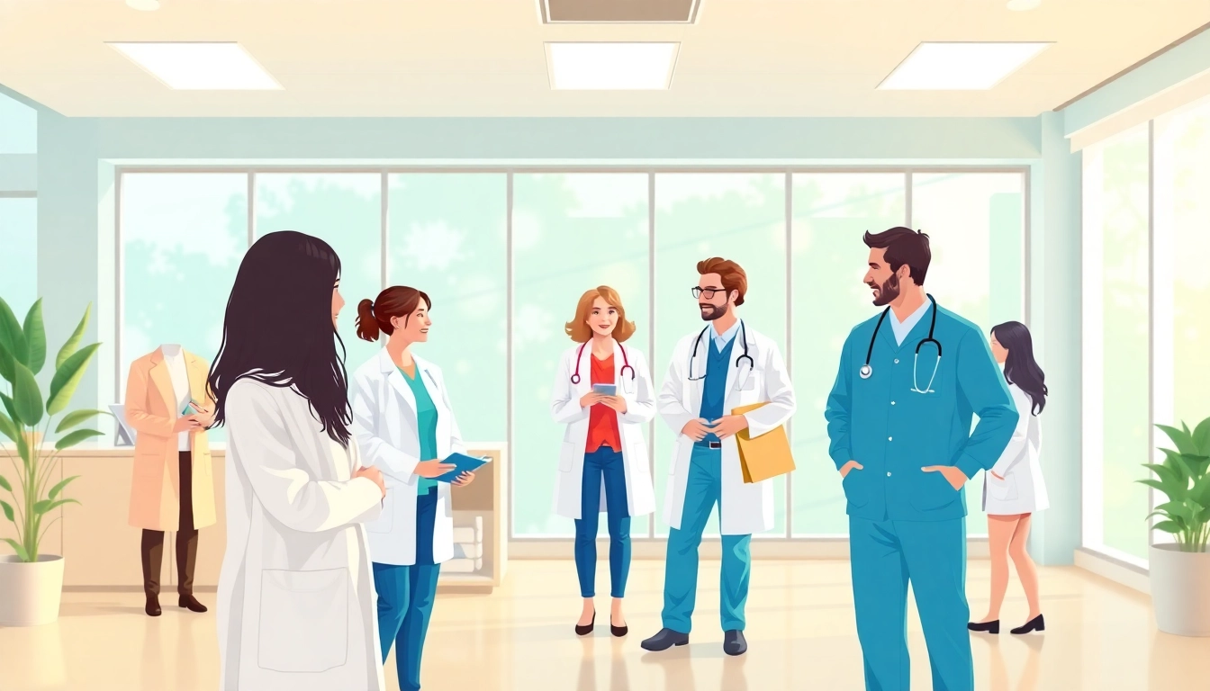 Engaging scene of Red River family practice with diverse healthcare providers assisting patients.