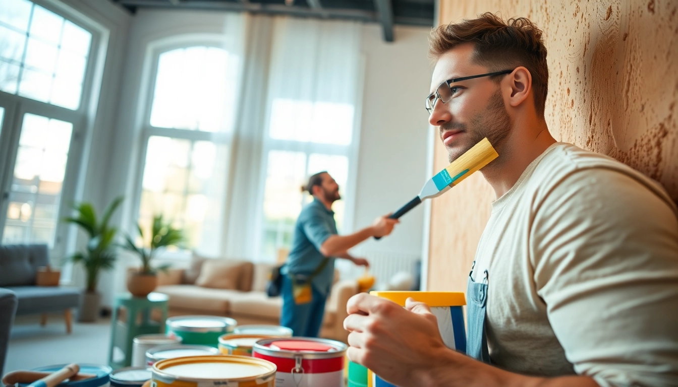 Enhance your space with quality interior painting while a painter works in a bright living room.