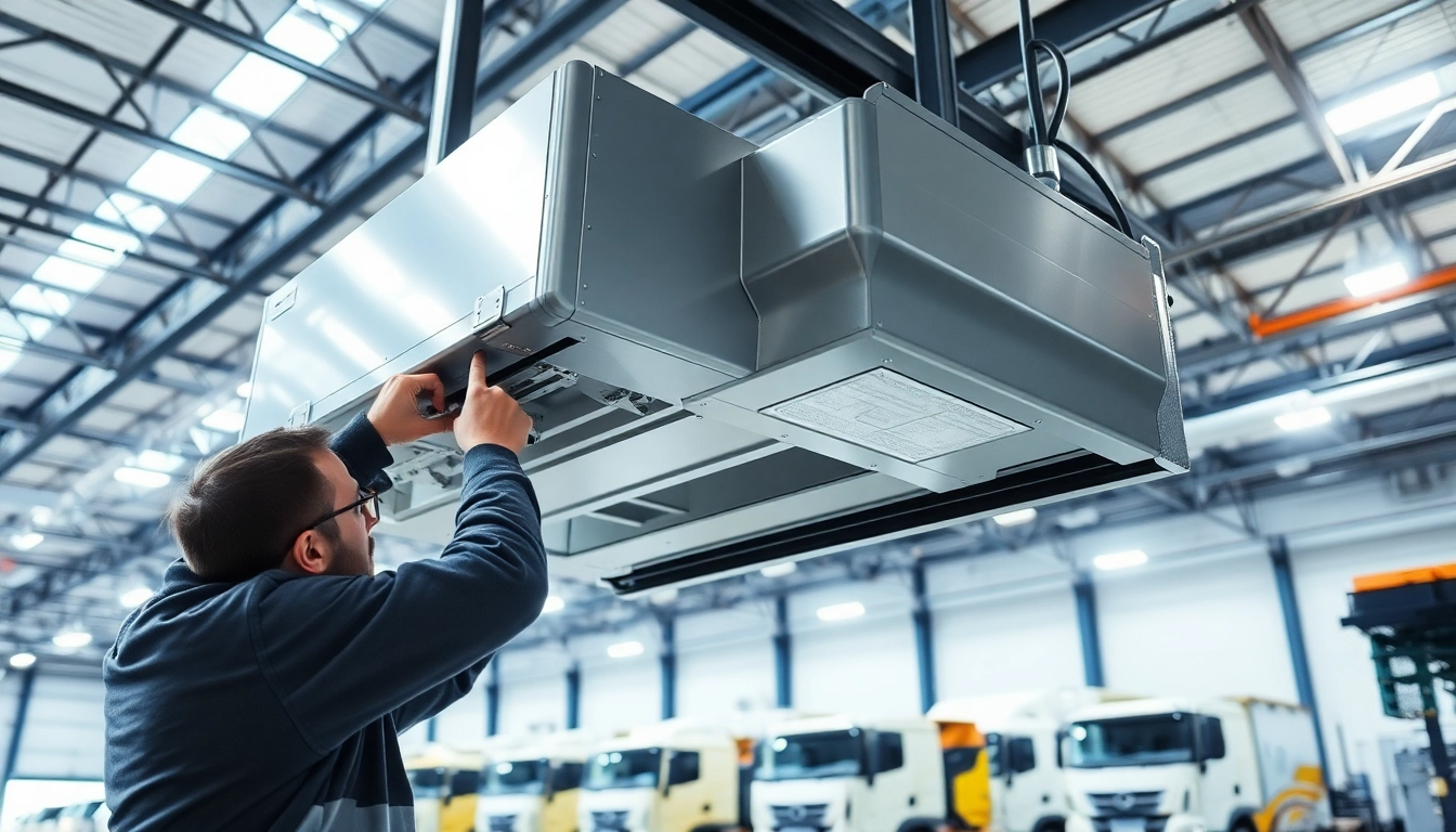 Install a commercial garage door opener showcasing precision in a sleek industrial environment.