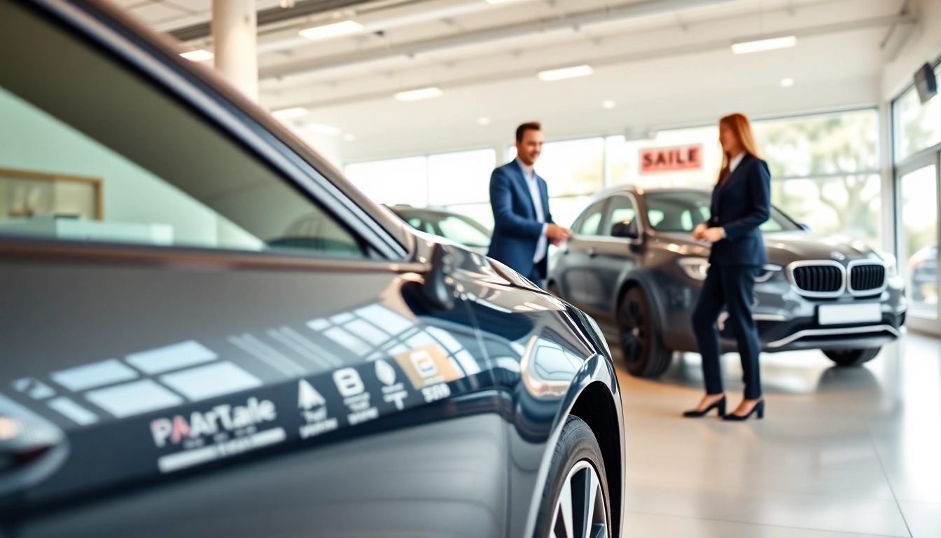 Engaging scene of a Part Exchange transaction at an automotive dealership, highlighting customer satisfaction.
