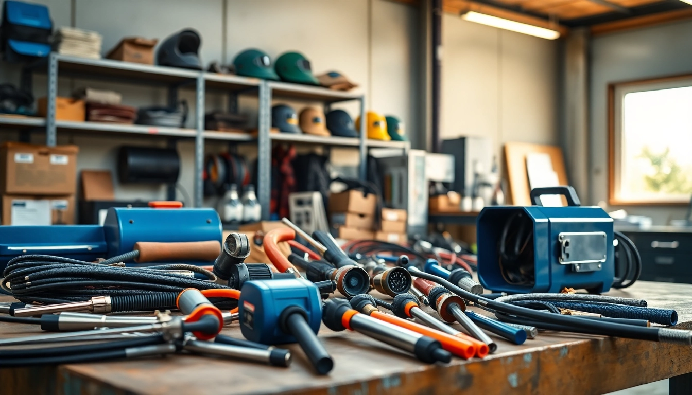 Shop high-quality welding supplies near me in a well-organized workshop showcasing various tools.