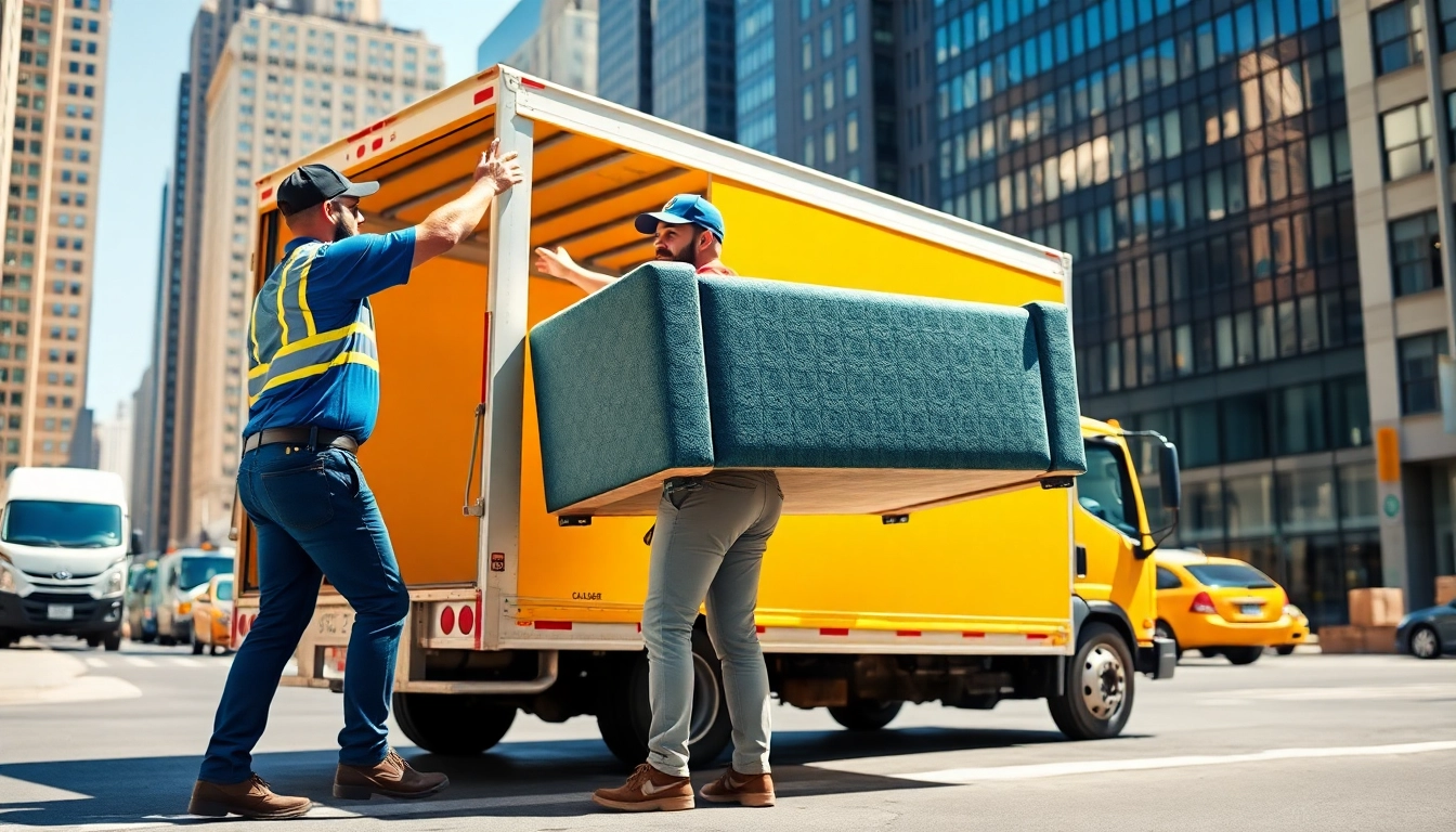 Movers nyc efficiently handling furniture during a bright city move in New York City.