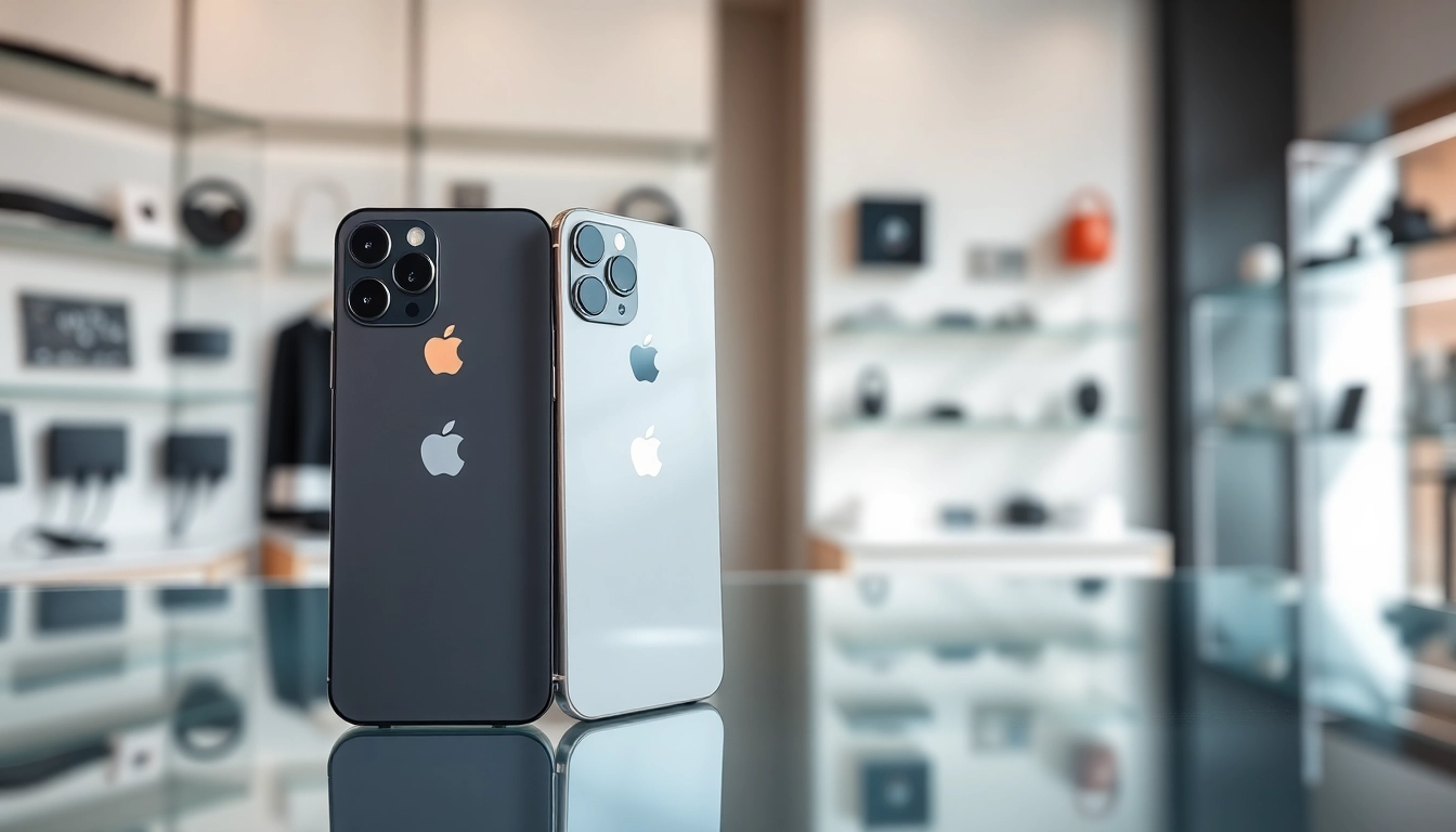 Buy iPhone Pro Max with stunning design showcased in a contemporary tech store setting.