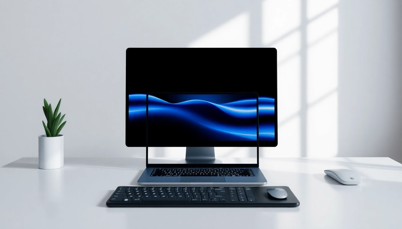A sleek laptop with line電腦版官方下載 interface displayed in a bright workspace environment.