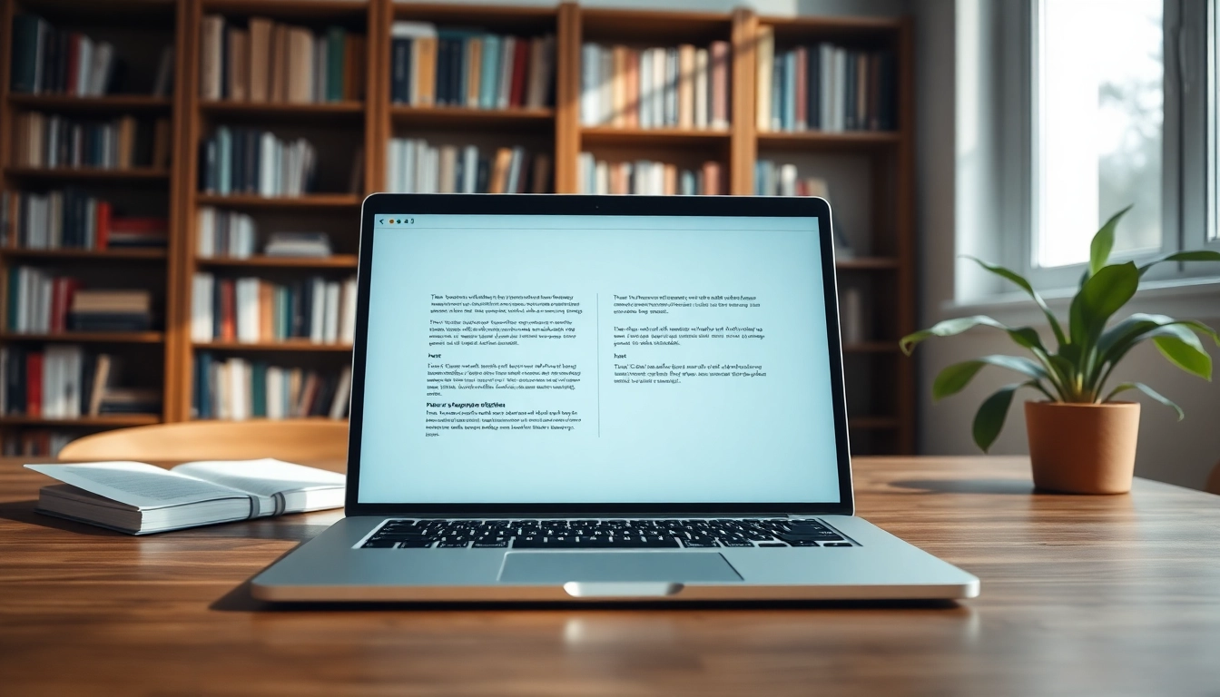 Utilize a plagiarism detector on a sleek laptop in a modern study setting for effective content analysis.