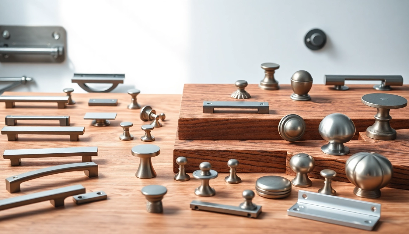 Highlighting various products from furniture hardware manufacturers with elegant designs and finishes.