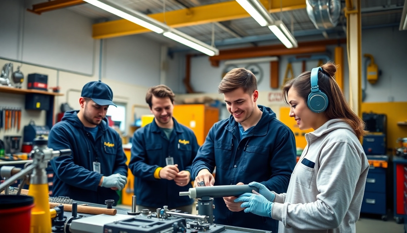 Hands-on training at a trade school in Tennessee, showcasing students and equipment in action.