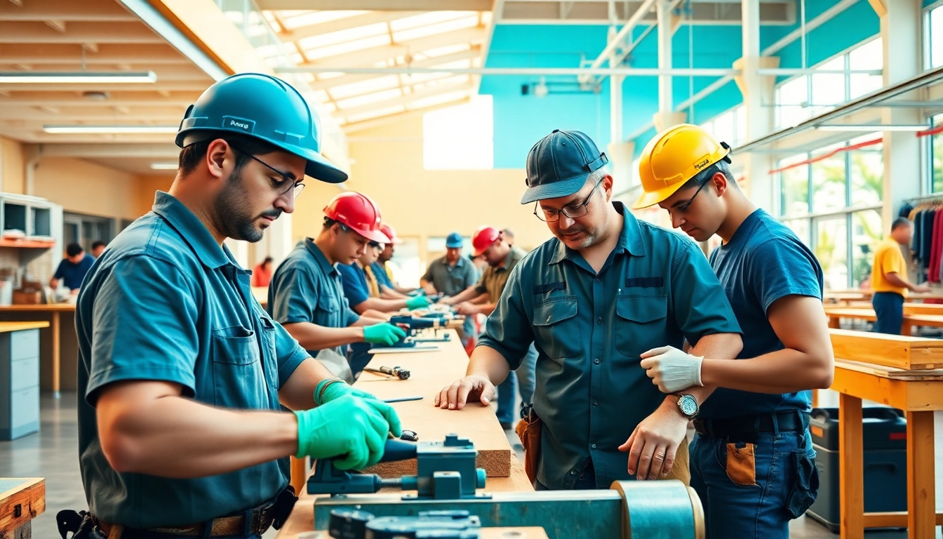 Hands-on learning at trade schools oahu, featuring students engaged in various skilled trades.