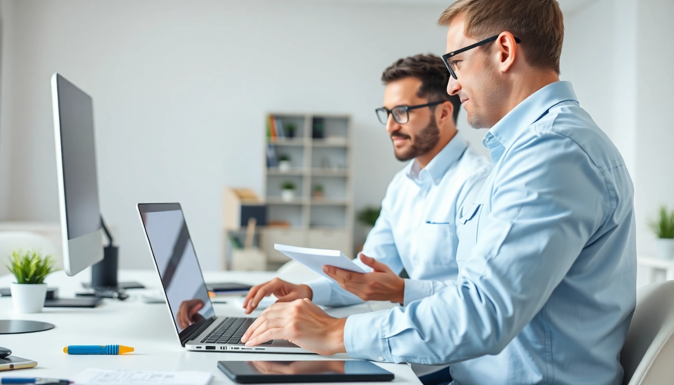 Professional technician providing computer help near me in a bright, modern office setting.