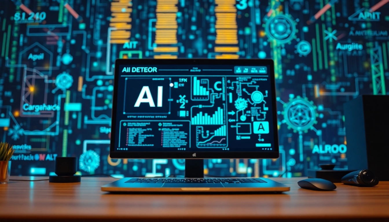 Explore effective ai detector features on a high-tech interface with vibrant data flows.