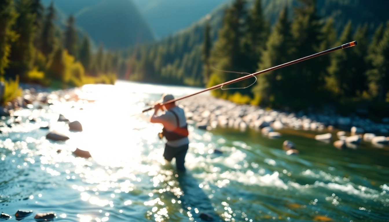 Angler casting the best fly fishing rods near a pristine river surrounded by nature.