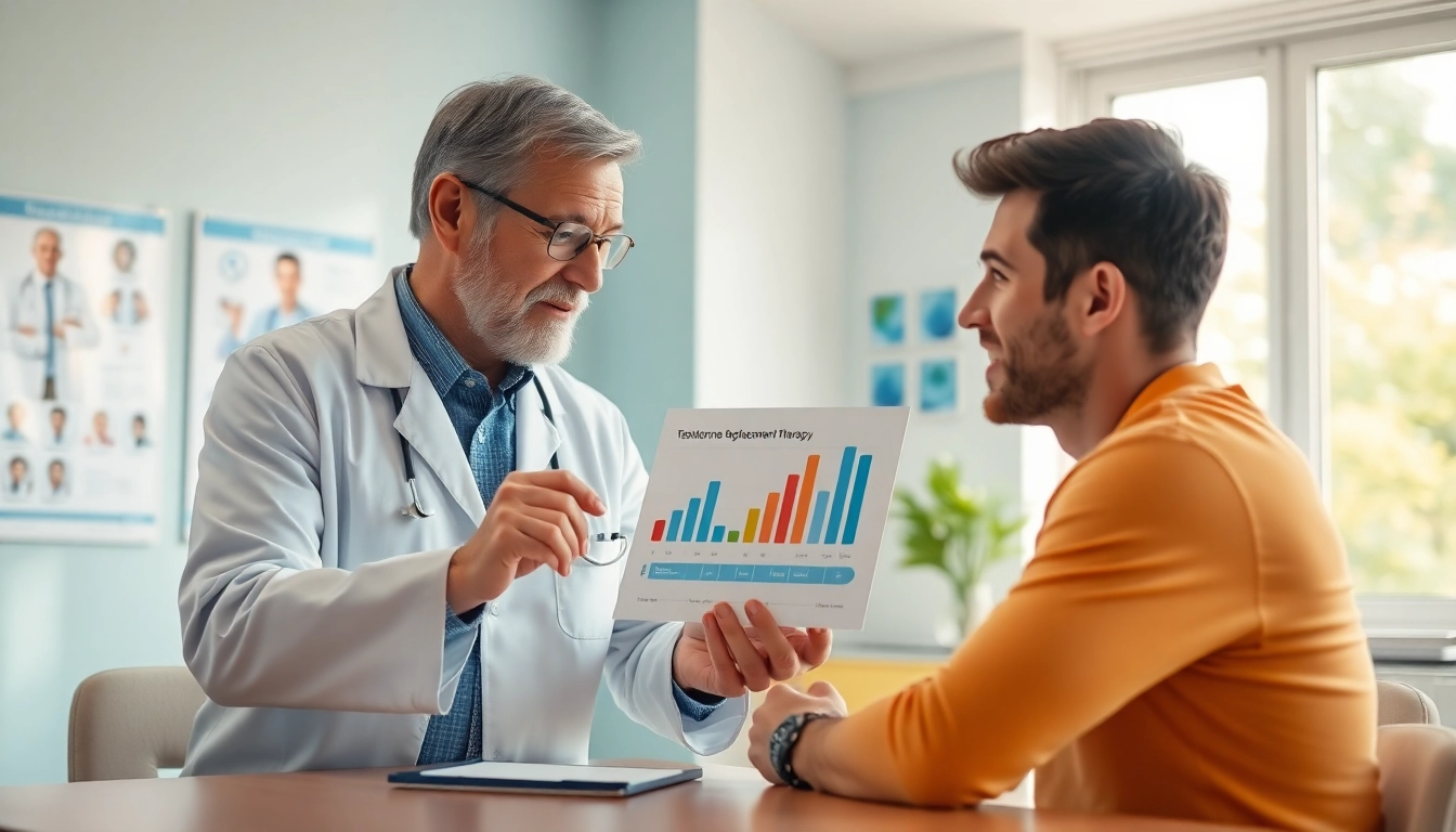 Engaging consultation on Testosterone Replacement Therapy between a doctor and patient, showcasing professionalism.