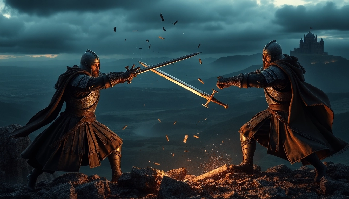 Warlords engaged in a fierce battle scene, showcasing their detailed armor and dramatic poses.