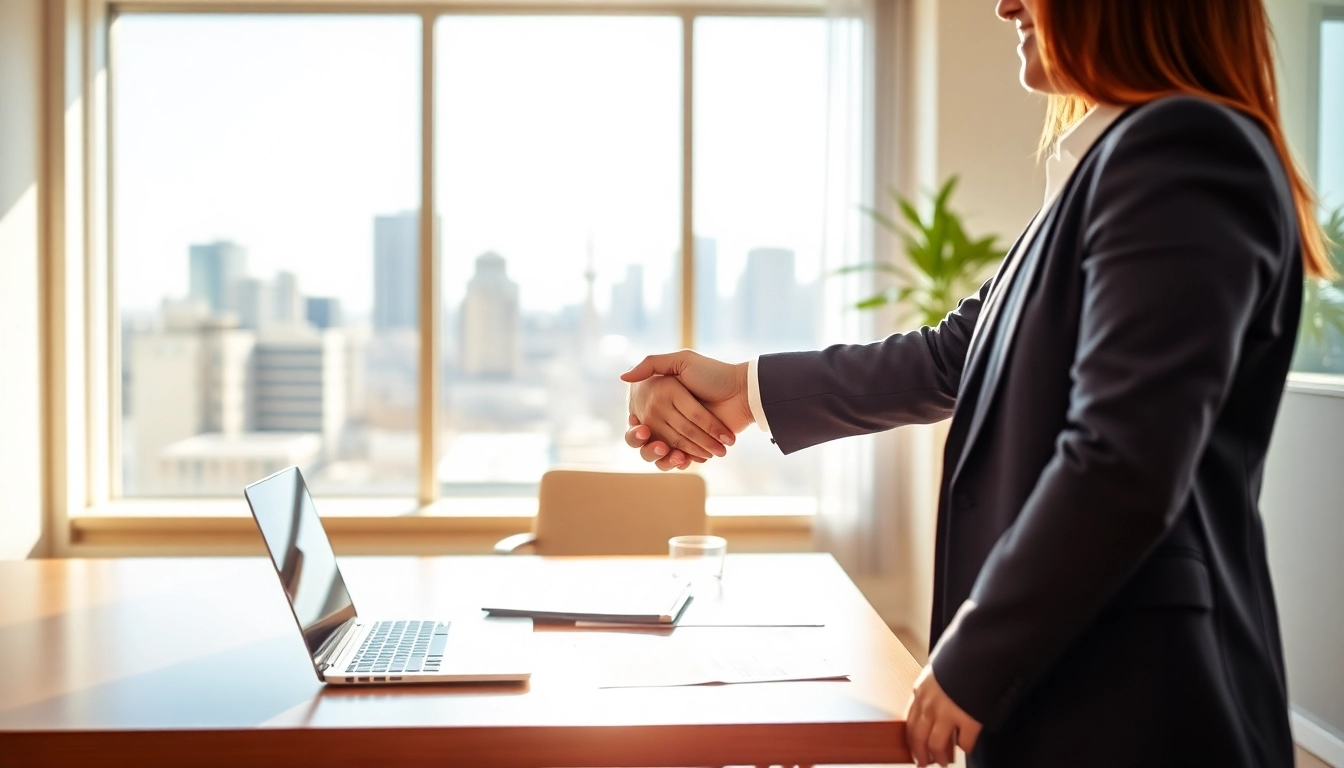 Buy my property fast with a professional agent sealing a deal in a modern office.