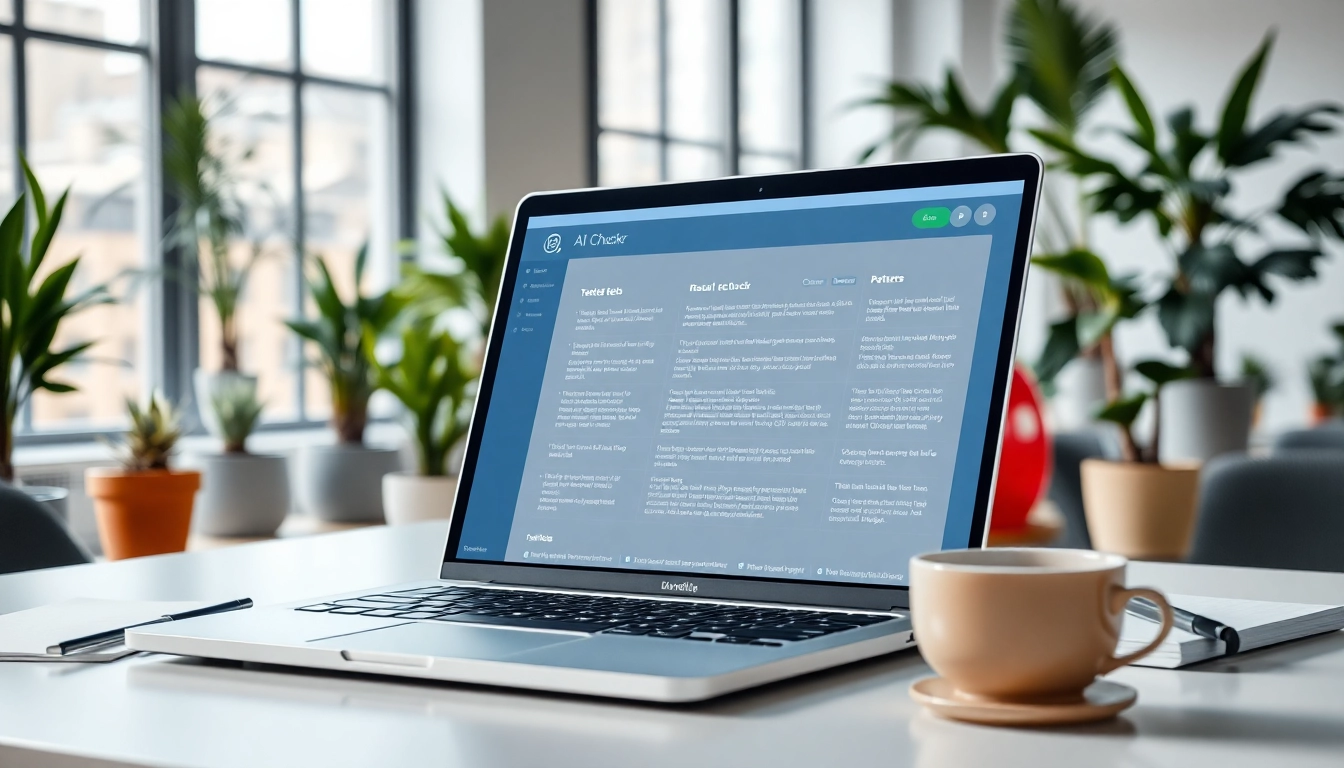 Analyze text with an advanced AI checker tool in a professional office setup.