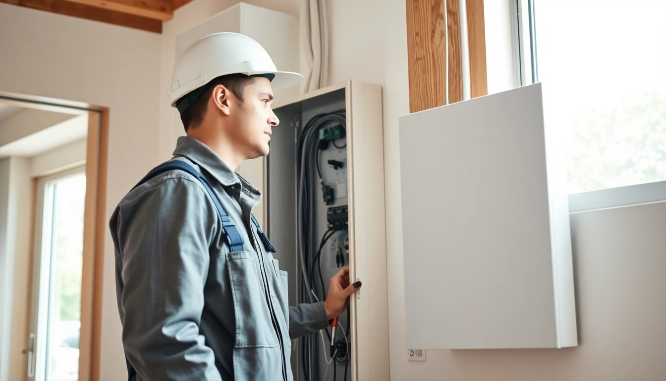Electrician providing expert electrical service in a residential setting.