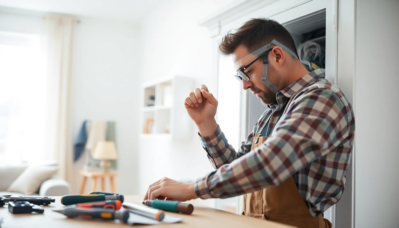 Electrician providing expert Electrical Service in a home setting with professional tools.
