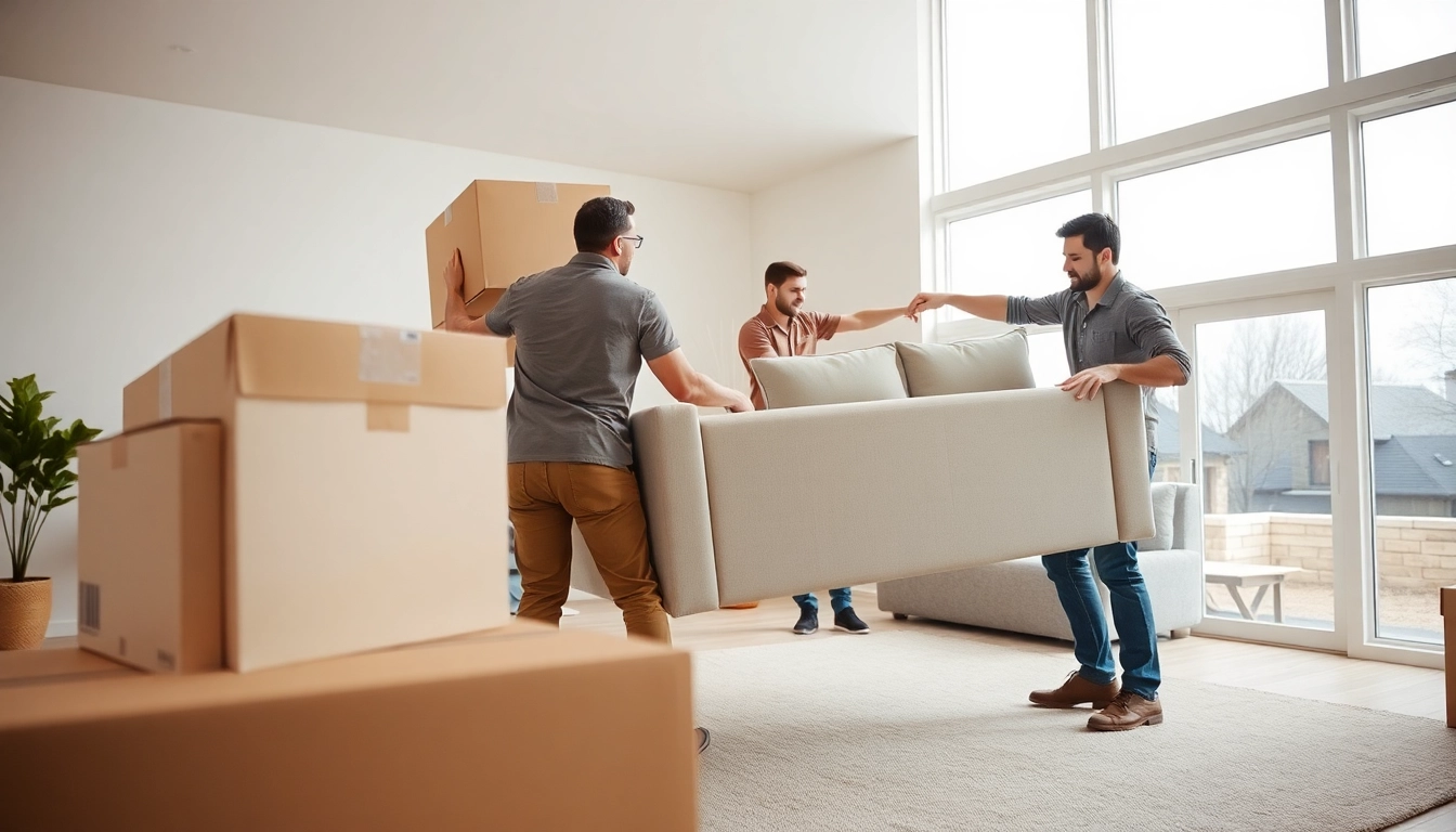 Experienced Colorado movers transporting furniture with care in a modern living room.