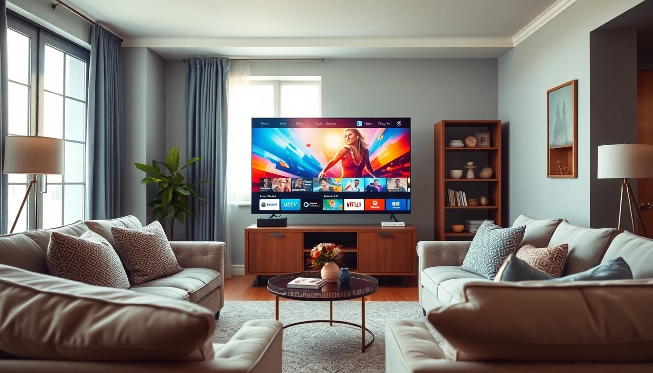 Schedule content on smart TV in a cozy living room with a vibrant display.