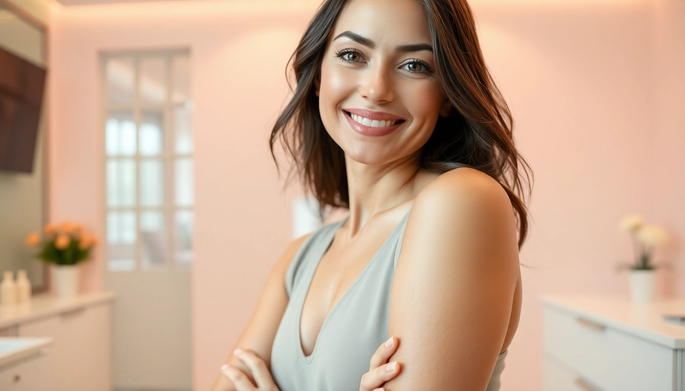 Enhancing hip dips with filler in a serene clinic environment, showcasing a confident woman.