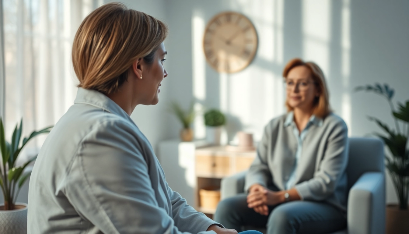 Engaging psychotherapy dubai session showcasing a professional therapist and client in a serene environment.