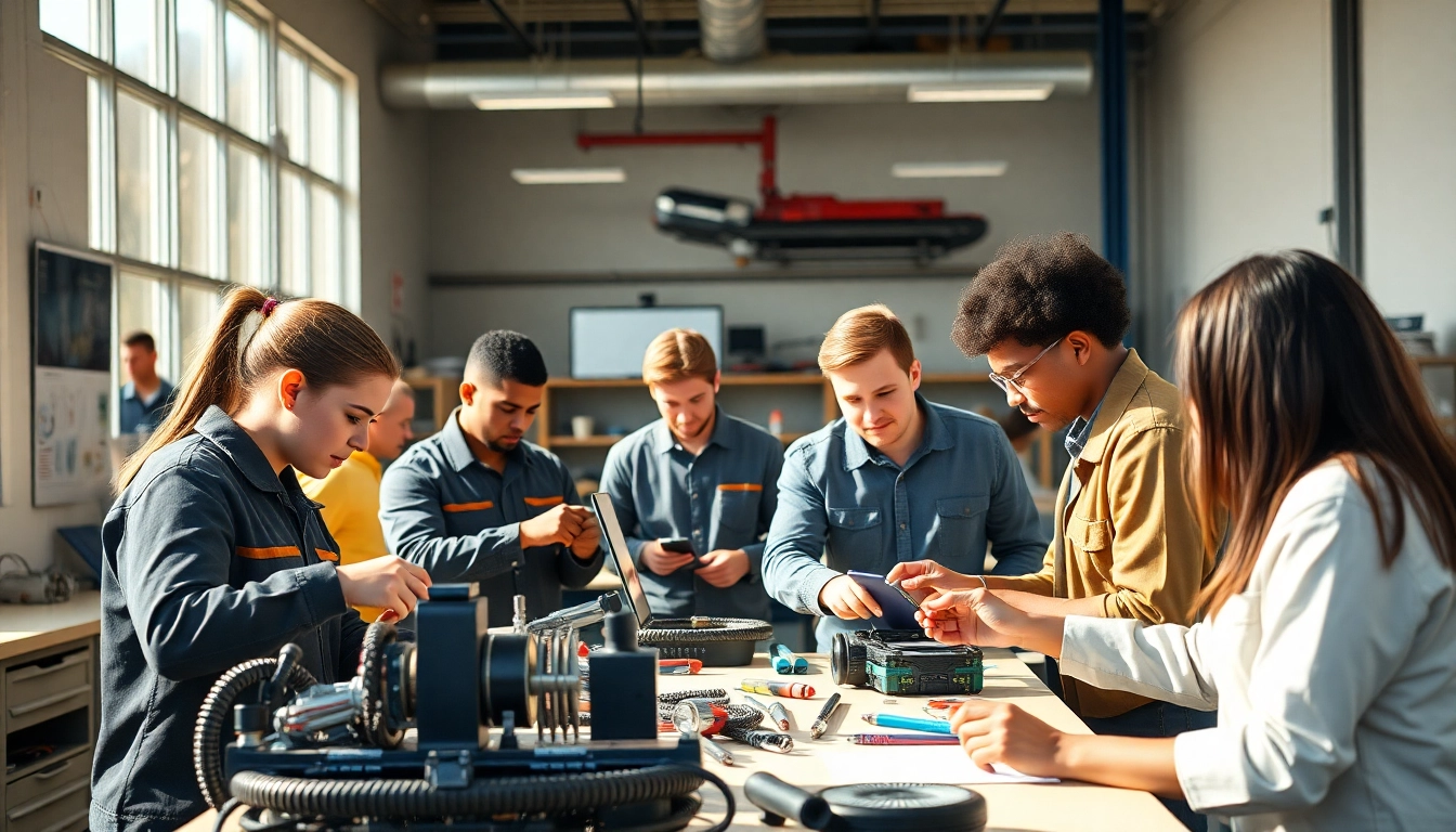 Students working in a trade school in Tennessee, engaging with hands-on training and modern tools.