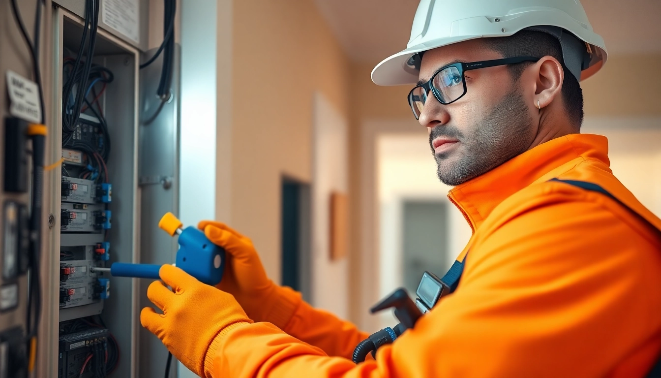 Electrician conducting EICR Inspections on a residential electrical panel, ensuring safety and compliance.
