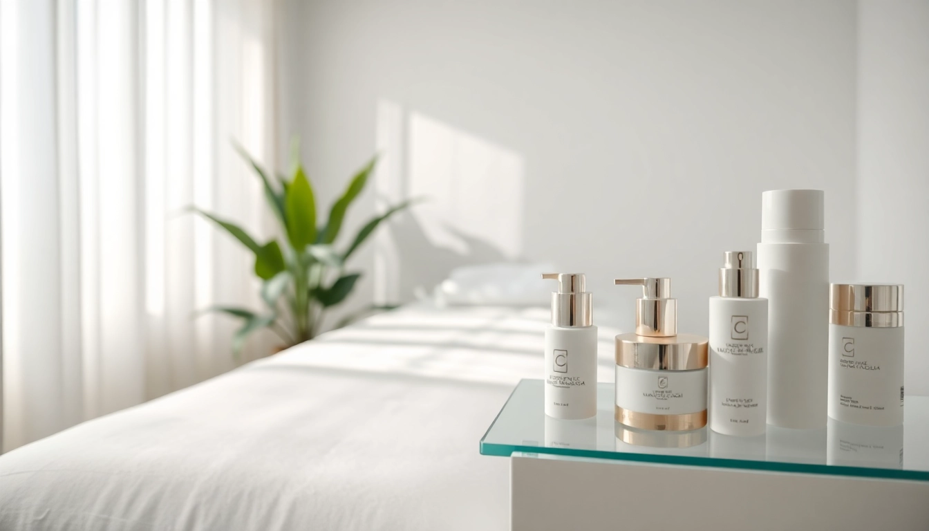 Aesthetics treatment room with modern skincare products and a calming atmosphere.