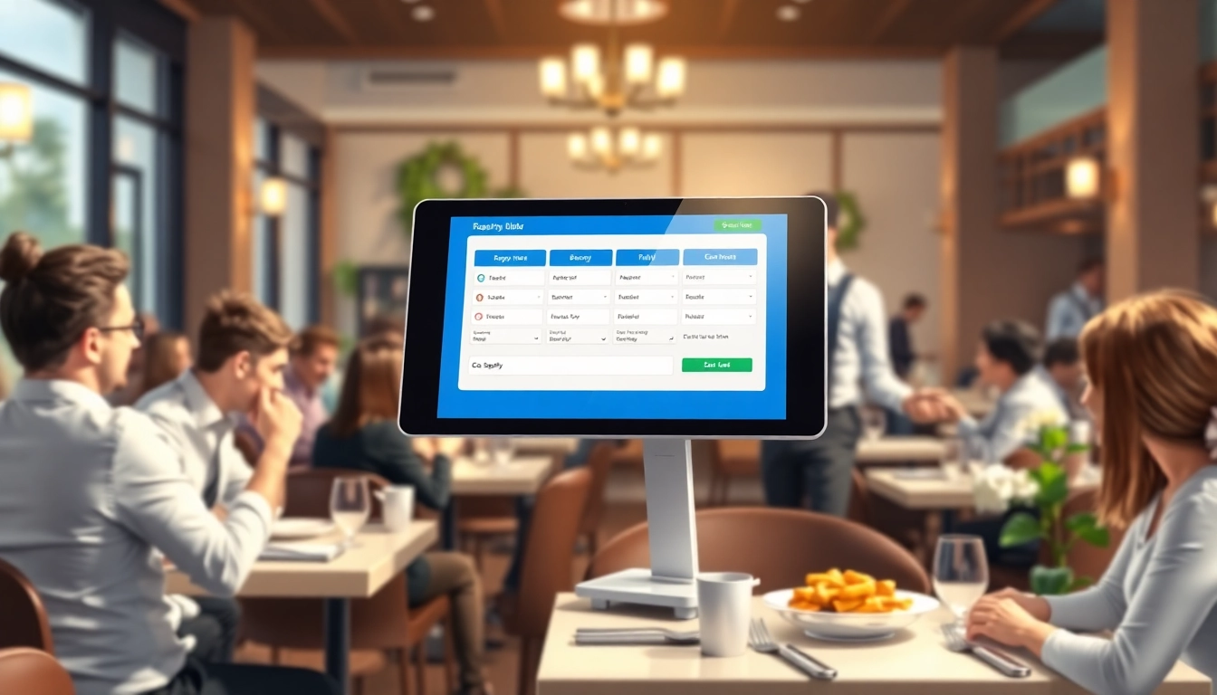 Experience seamless Reservation Services through a user-friendly interface displayed in a vibrant restaurant setting.