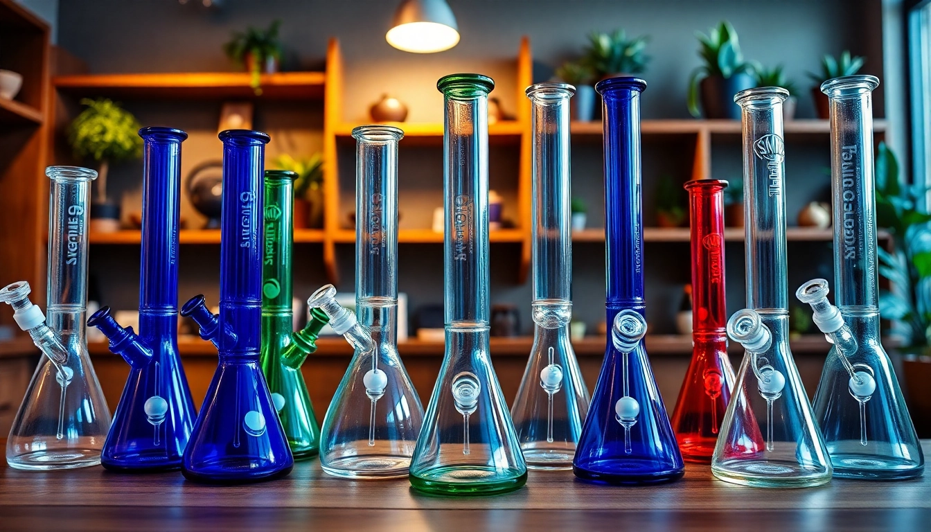 Browse unique bongs for sale, showcasing colorful glass designs and craftsmanship details.