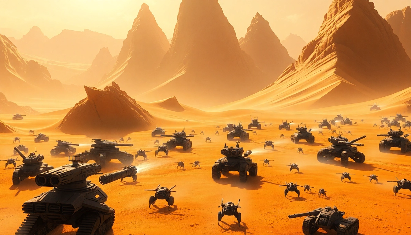 Dive into the world of Dune 2 download with this vibrant strategy game battle scene.