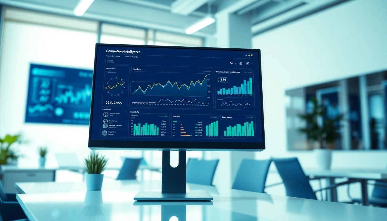Analyze ai for competitive intelligence through a detailed dashboard in a modern workspace.