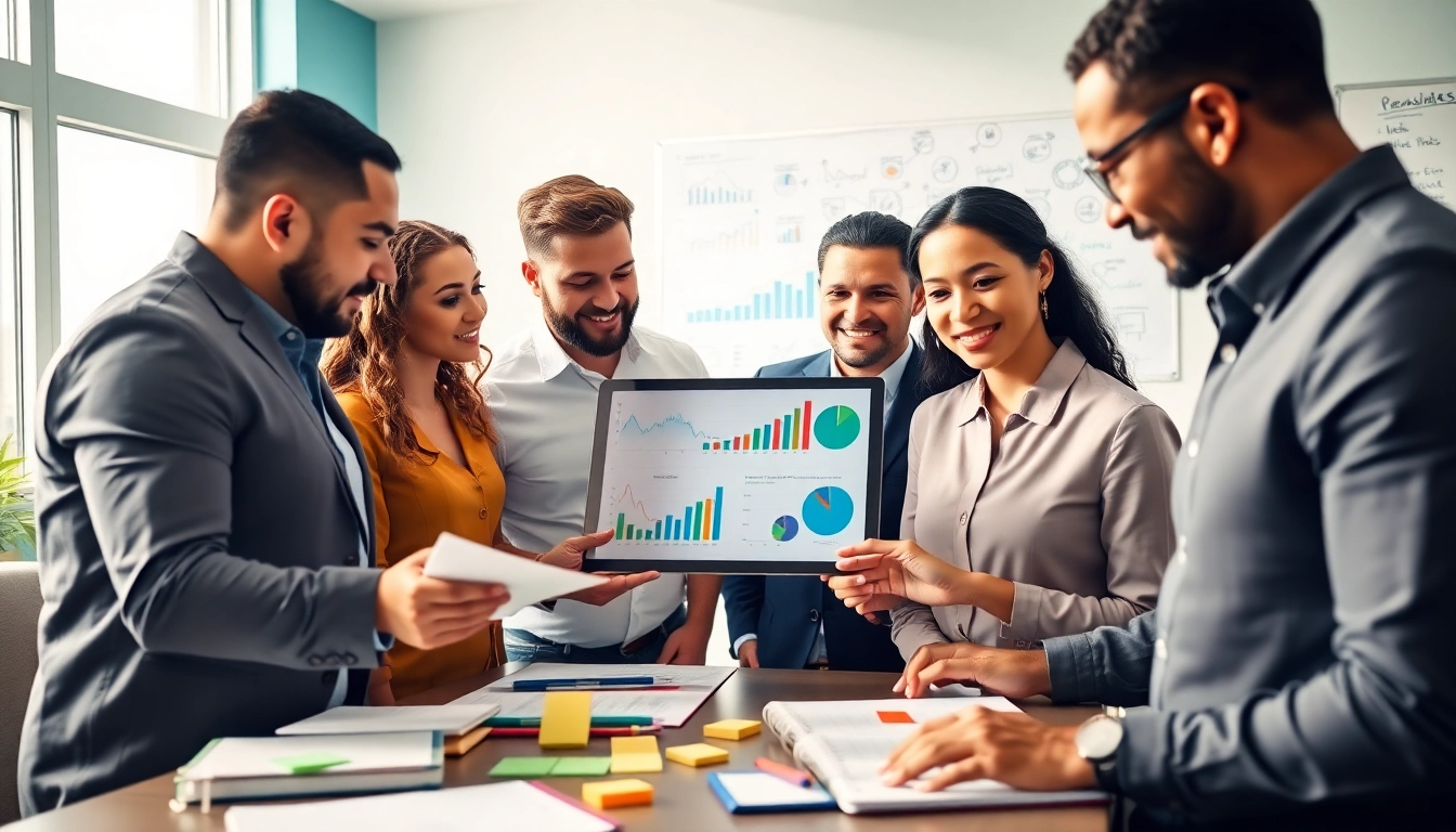 Generate ai prompts for competitive intelligence with a professional team analyzing data in a bright office.