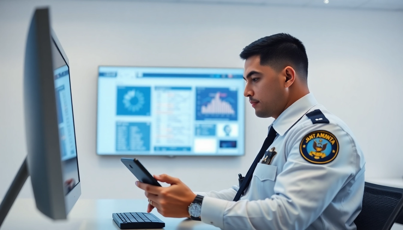 Conducting a santa ana jail inmate search with a focused police officer in an office.