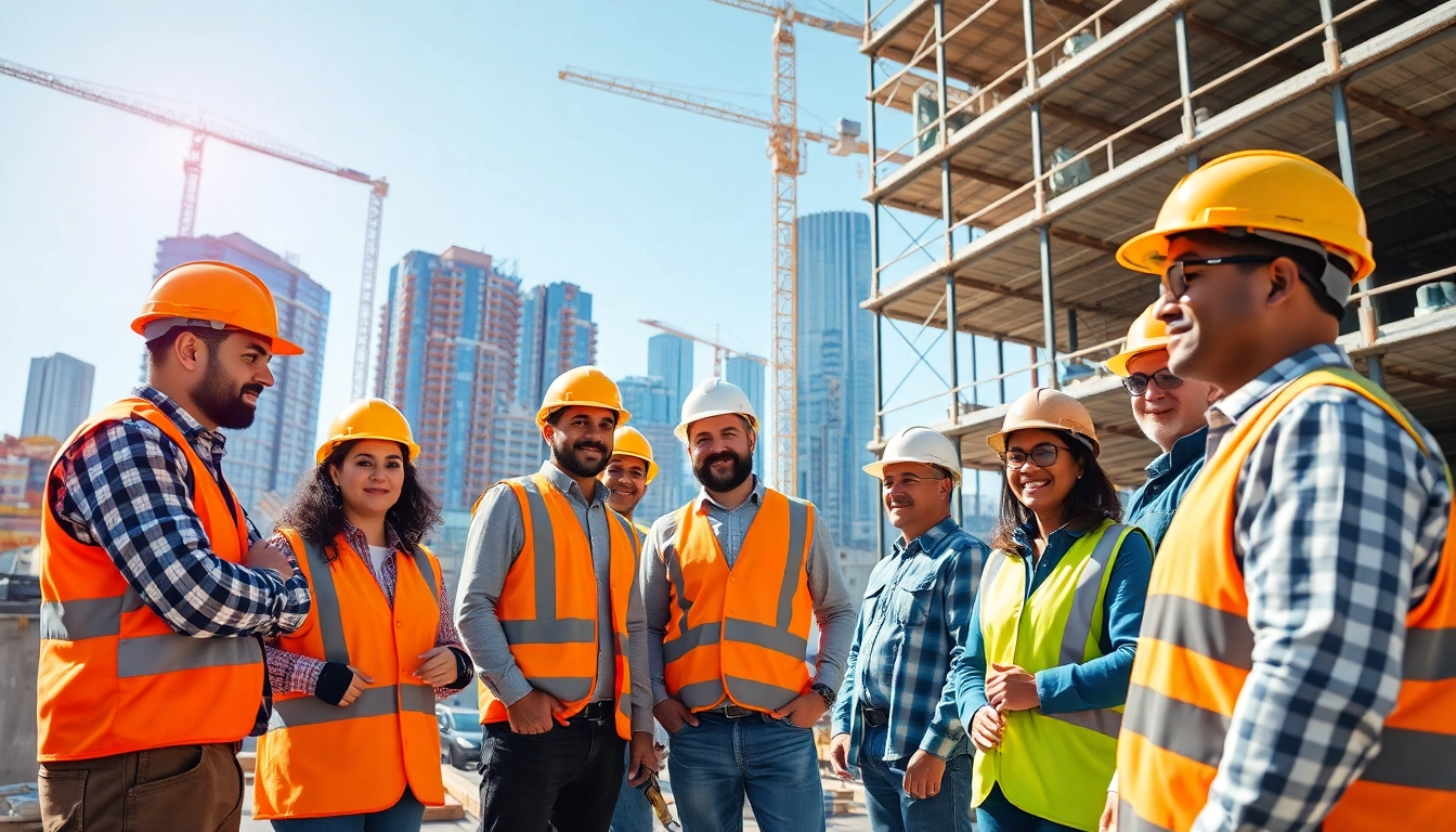 Team of New Jersey General Contractor professionals collaborating at a vibrant construction site.