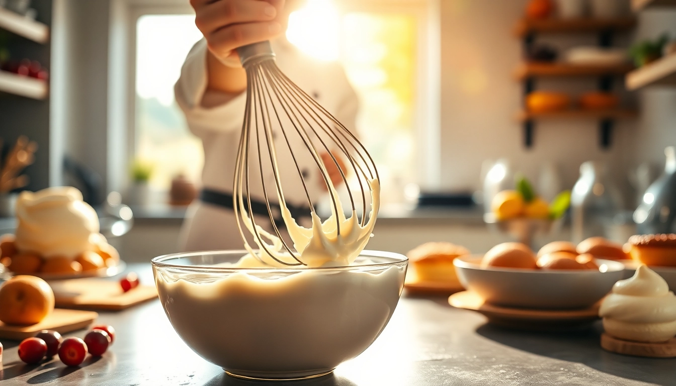 Bereid mousseline crème met een rijke textuur in de keuken.
