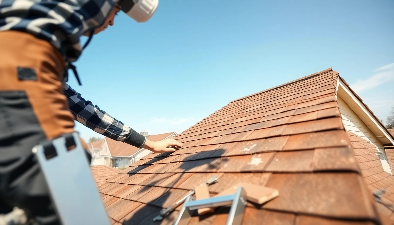Inspecting for roof repair Vancouver Wa issues on a residential roof, highlighting shingles and tools.