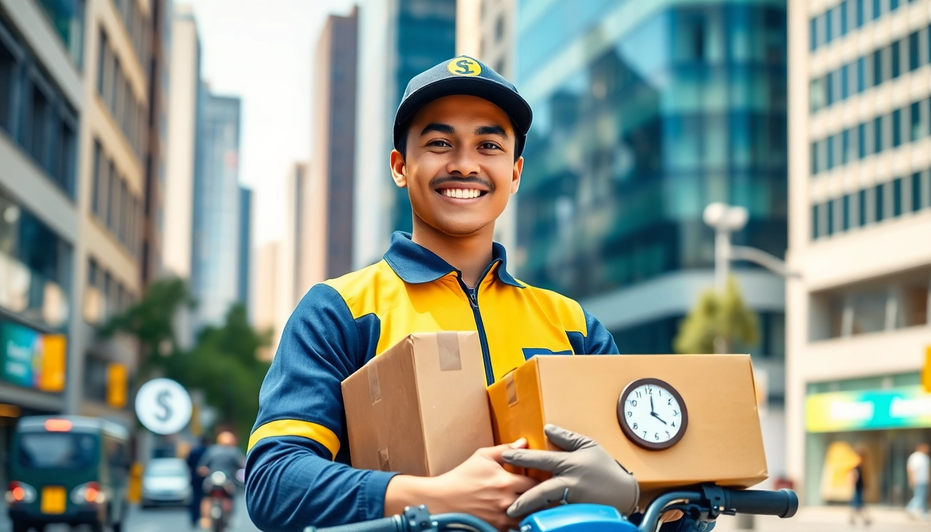Delivering packages with reliable courier services in a busy urban landscape.