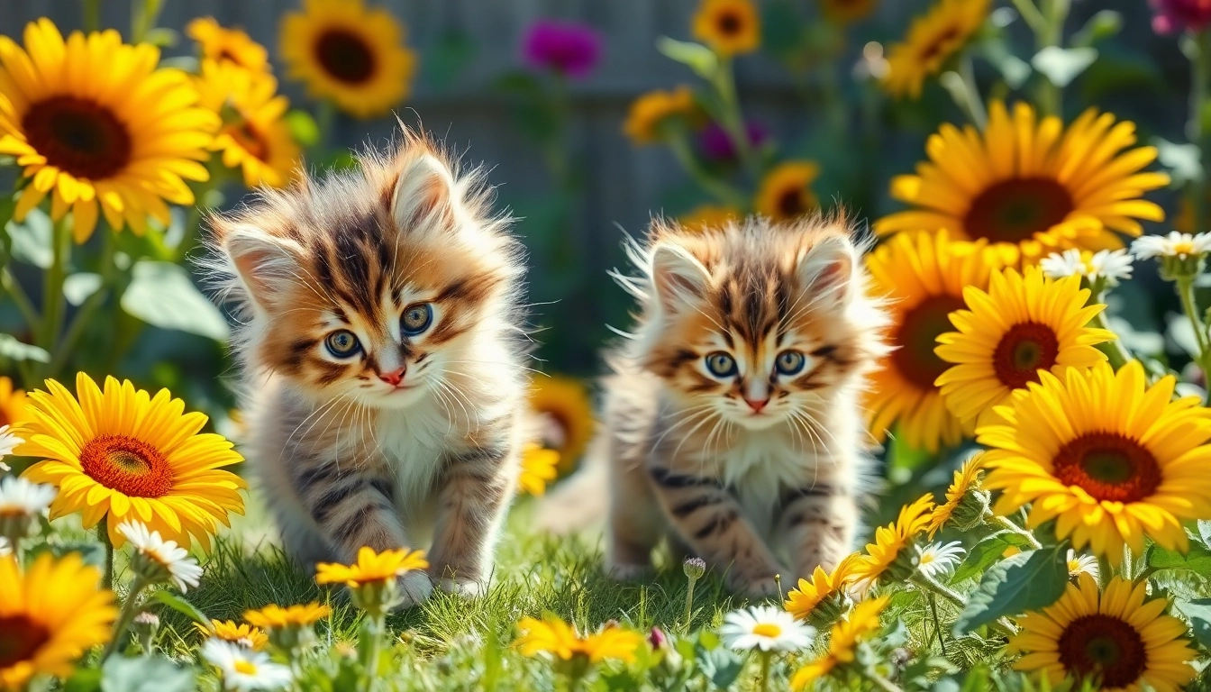 Adorable Maine Coon kittens for sale California playing in a sunny garden.