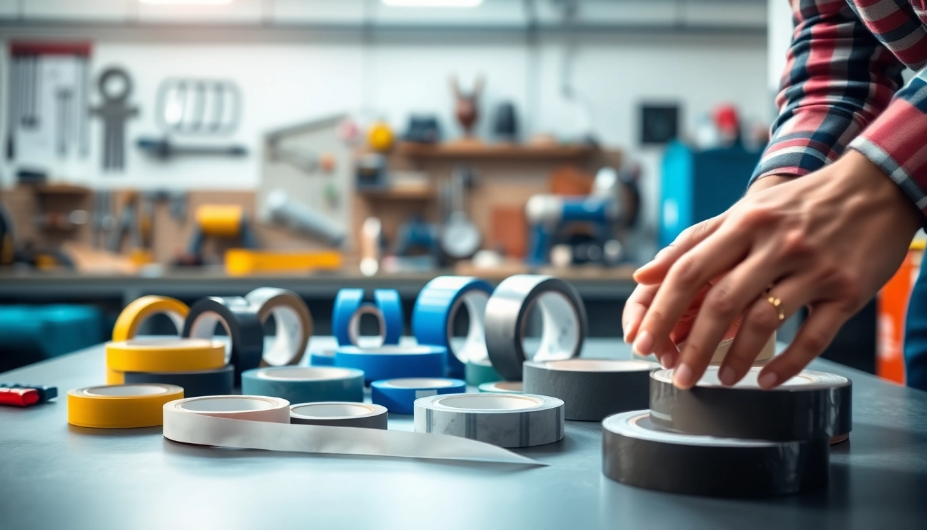 Showcase of various UK industrial tapes displayed prominently in a professional workspace.