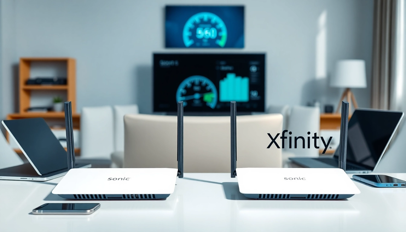 Analyze sonic vs xfinity routers showcasing internet speed difference in a modern home.