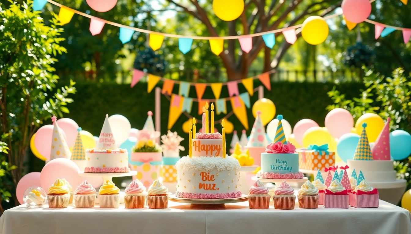 Stylish customizable birthday party setup with personalized decorations and vibrant colors.