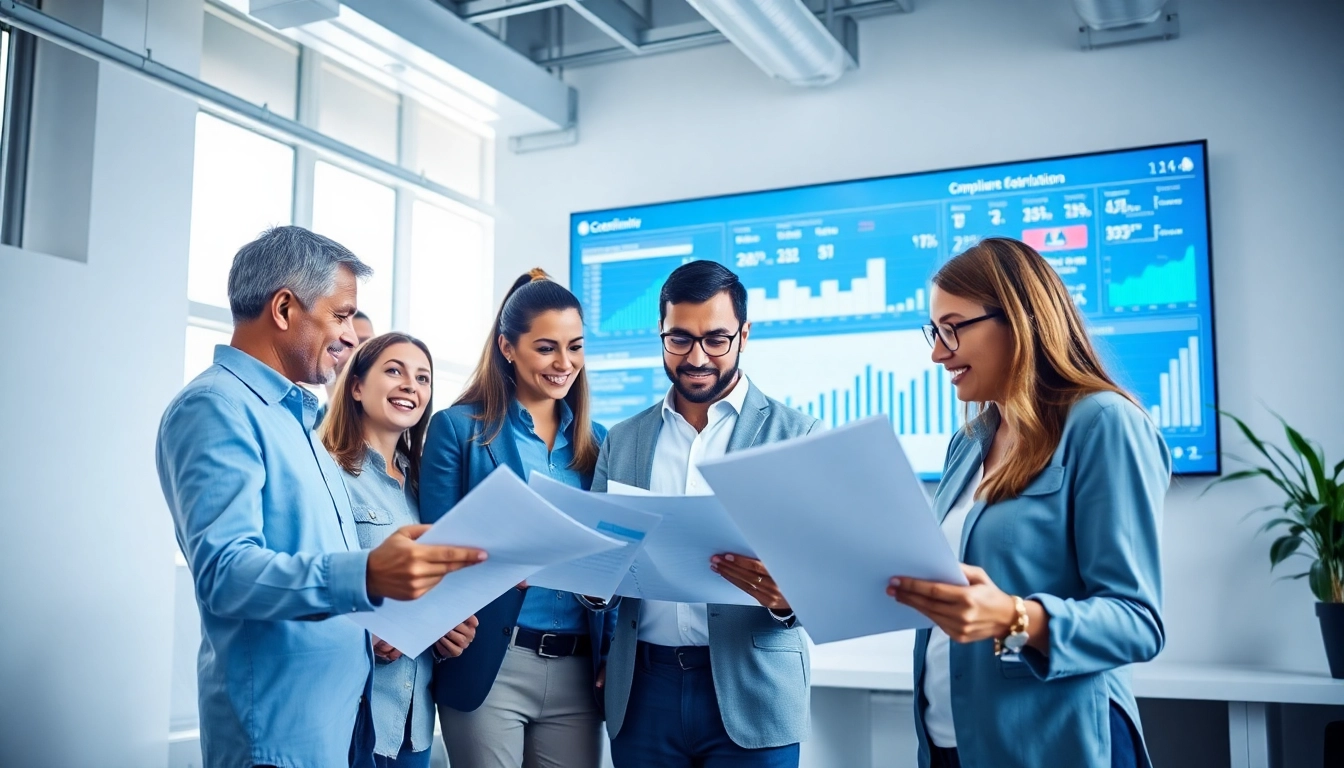 Enhance your understanding of AI compliance testing with a professional team collaborating in a bright office.
